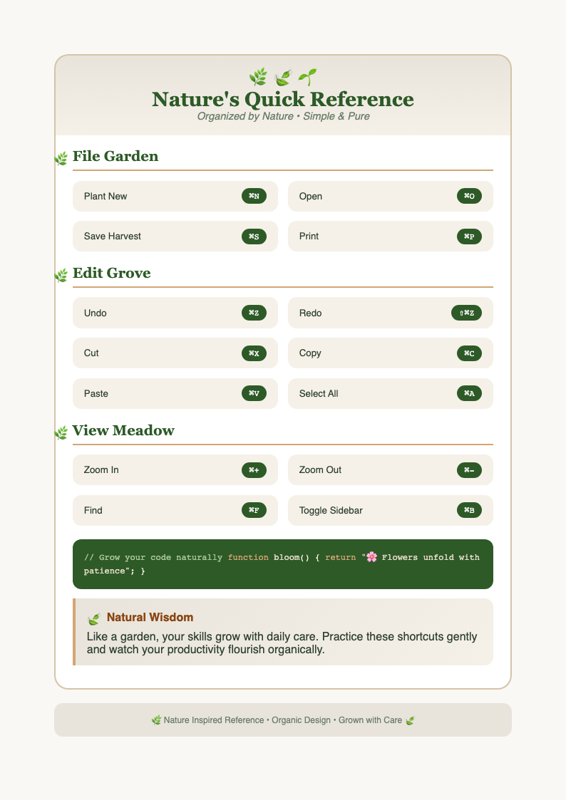Nature inspired quick reference